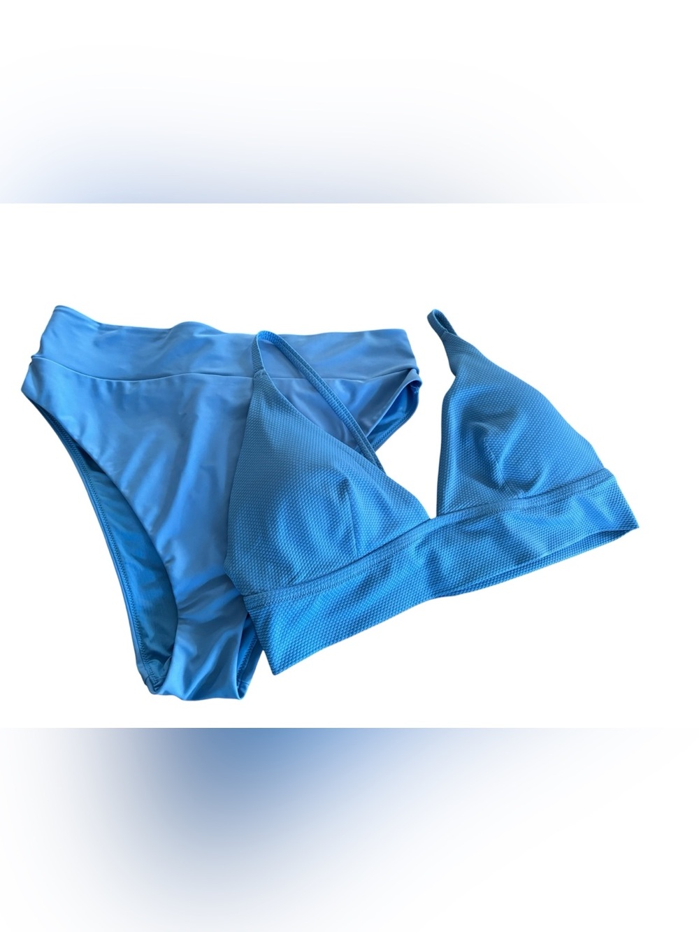 Aerie 2PC Triangle Waffle Weave Bikini Top High Waisted Bottom Sz XL/16 Blue